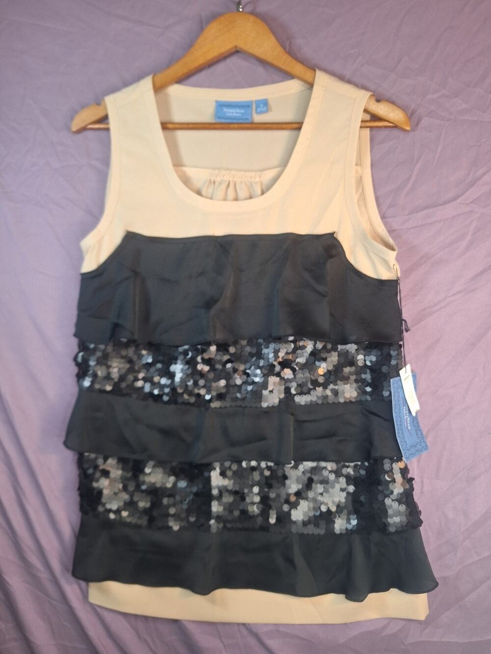 simply vera vera wang womens sleeveless top black sequins punk rockher size M